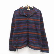 L★古着 アールイーアイ REI 長袖 ハーフジップ フリース ジャケット メンズ 90年代 90s ネイティブ柄 ラグ柄 濃紺他 ボーダー【spe】 25nov19