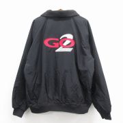 XL★古着 長袖 ナイロン ジャケット メンズ GO 刺繍 大きいサイズ ラグラン 黒 内側フリース【spe】 25dec02