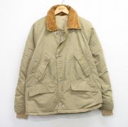 L★古着 エルエルビーン 長袖 ダウン ジャケット メンズ 80年代 80s 襟コーデュロイ ラグラン ベージュ【spe】 25dec29