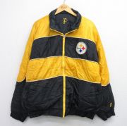 XL★古着 長袖 ナイロン ジャケット メンズ 00年代 00s NFL ピッツバーグスティーラーズ 刺繍 リバーシブル 大きいサイズ 黒他 アメフト スーパーボウル【spe】 26jan14