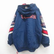 XL★古着 スターター 長袖 ナイロン ジャケット パーカー メンズ 90年代 90s ユーコンハスカーズ 刺繍 大きいサイズ ロング丈 紺 内側キルティング【spe】 26feb18