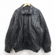 XL★古着 長袖 レザー ジャケット メンズ パッチワーク 大きいサイズ 黒 ブラック 【spe】 25oct22 中古 アウター 革ジャン 皮ジャン