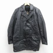 M★古着 シアーズ 長袖 レザー ジャケット メンズ 80年代 80s ロング丈 黒 内側ボア【spe】 25dec15
