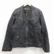 L★古着 ゲス GUESS 長袖 レザー ジャケット メンズ 黒 内側キルティング【spe】 26jan23