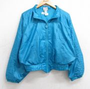 S★古着 アディダス adidas 長袖 ナイロン ジャケット メンズ 90年代 90s ワンポイントロゴ リーフ トレフォイル 水色 【spe】 25sep04 中古 アウター ウインドブレーカー