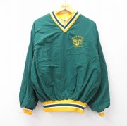 XL★古着 長袖 ナイロン ジャケット メンズ 80年代 80s 羊 FLAT ROCK Vネック 緑 グリーン 【spe】 25sep26 中古 アウター ウインドブレーカー
