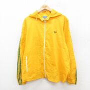 L★古着 アディダス adidas 長袖 ナイロン ジャケット パーカー メンズ 70年代 70s ワンポイントロゴ リーフ トレフォイル フランス製 黄 イエロー 3本ライン 【spe】 25oct08 中古 アウター ウインドブレーカー