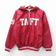 M★古着 ラッセル 長袖 ハーフジップ ナイロン ジャケット パーカー メンズ 80年代 80s TAFT USA製 エンジ系他 【spe】 25oct11 中古 アウター ウインドブレーカー