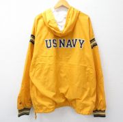 XL★古着 チャンピオン Champion 長袖 ハーフジップ ナイロン ジャケット パーカー メンズ 00年代 00s ミリタリー USネイビー 刺繍 大きいサイズ ロング丈 黄他 イエロー 【spe】 25oct14 中古 アウター ウインドブレーカー