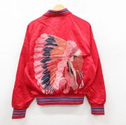 M★古着 ヒルトン 長袖 ナイロン ジャケット メンズ 90年代 90s インディアン ハンドペイント ラグラン 襟付き USA製 赤他 レッド 【spe】 25oct28 中古 アウター ウインドブレーカー