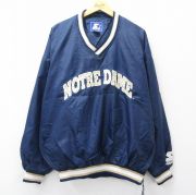 XL★古着 スターター 長袖 ナイロン ジャケット メンズ 00年代 00s ノートルダム アイリッシュ 大きいサイズ Vネック 紺【spe】 25nov14