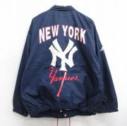 L★古着 長袖 ナイロン ジャケット メンズ 00年代 00s MLB ニューヨークヤンキース 紺 内側メッシュ メジャーリーグ ベースボール 野球【spe】 25nov18