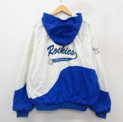 XL★古着 長袖 ハーフジップ ナイロン ジャケット パーカー メンズ 90年代 90s TAUNTON ROCKIES ベースボール ツートンカラー 大きいサイズ USA製 青他【spe】 25nov19