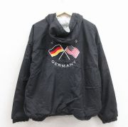 XL★古着 長袖 ナイロン ジャケット パーカー メンズ 00年代 00s ドイツ 刺繍 大きいサイズ 黒【spe】 26feb07