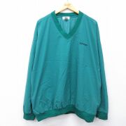 XL★古着 IZOD 長袖 ナイロン ジャケット メンズ 90年代 90s ワンポイントロゴ パッカブル 大きいサイズ Vネック 青緑【spe】 26feb12