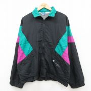 L★古着 チャンピオン champion 長袖 ナイロン ジャケット メンズ 90年代 90s ワンポイントロゴ 黒他 内側メッシュ【spe】 26feb17