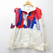 XL★古着 アディダス adidas 長袖 ナイロン ジャケット メンズ 90年代 90s ワンポイントロゴ リーフ トレフォイル オリンピック USAロゴ 刺繍 生成り他【spe】 26mar06