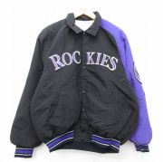 XL★古着 スターター 長袖 ナイロン ジャケット メンズ 80年代 80s MLB コロラドロッキーズ 刺繍 黒 内側キルティング メジャーリーグ ベースボール 野球【spe】 26apr01