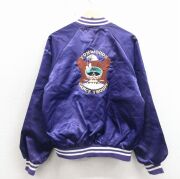 S★古着 長袖 ナイロン ジャケット メンズ 80年代 80s 鳥 刺繍 USA製 紫【spe】 26apr18