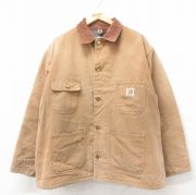 XL★古着 カーハート Carhartt ミシガンチョア 長袖 ジャケット カバーオール メンズ 90年代 90s ダック地 大きいサイズ コットン USA製 茶 ブラウン 内側ブランケット 【spe】 25jul23 中古 アウター ジャンパー ブルゾン