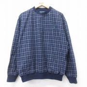XL★古着 ラルフローレン Ralph Lauren ポロゴルフ 長袖 ブランド ジャケット メンズ 90年代 90s ワンポイントロゴ 大きいサイズ クルーネック 紺他 ネイビー チェック 内側メッシュ 【spe】 25aug02 中古 アウター ジャンパー ブルゾン