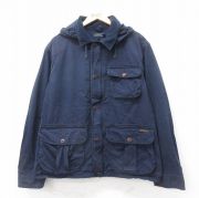 XL★古着 ラルフローレン Ralph Lauren 長袖 ブランド ハンティング ジャケット パーカー メンズ 襟コーデュロイ コットン 紺 ネイビー 【spe】 25sep10 中古 アウター ジャンパー ブルゾン