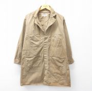 L★古着 長袖 ショップコート メンズ 90年代 90s ヘリンボーン ロング丈 コットン 開襟 オープンカラー ベージュ カーキ 【spe】 25sep27 中古 アウター