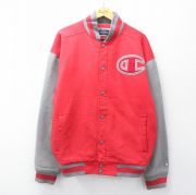 XL★古着 チャンピオン champion 長袖 スウェット ジャケット スタジャン メンズ 00年代 00s ビッグロゴ ツートンカラー 大きいサイズ 赤他 レッド 内側キルティング 【spe】 25sep29 中古 アウター ジャンパー ブルゾン
