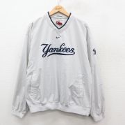 XL★古着 ナイキ NIKE 長袖 ジャケット メンズ 00年代 00s MLB ニューヨークヤンキース 刺繍 大きいサイズ Vネック 薄グレー他 メジャーリーグ ベースボール 野球 【spe】 25sep30 中古 アウター ジャンパー ブルゾン