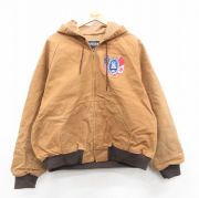 XL★古着 キングルイ 長袖 ジャケット パーカー メンズ 90年代 90s JOB CORPS ダック地 大きいサイズ コットン USA製 茶系 ブラウン 内側サーマル 【spe】 25oct10 中古 アウター ジャンパー ブルゾン