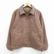 L★古着 ティンバーランド 長袖 ジャケット メンズ 00年代 00s ワンポイントロゴ ダック地 襟レザー コットン 茶 ブラウン 【spe】 25oct10 中古 アウター ジャンパー ブルゾン