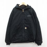 XL★古着 カーハート Carhartt 長袖 アクティブ ジャケット パーカー メンズ 125周年 ダック地 大きいサイズ コットン USA製 黒 ブラック 内側サーマル 【spe】 25oct11 中古 アウター ジャンパー ブルゾン