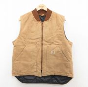 L★古着 カーハート Carhartt ベスト メンズ ワンポイントロゴ ダック地 ベージュ カーキ 内側キルティング 【spe】 25oct15 中古 アウター