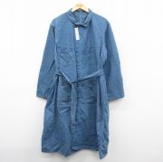 L★古着 長袖 ガウン ショップコート メンズ 80年代 80s ヘリンボーン ロング丈 紺 ネイビー 【spe】 25oct21 中古 アウター