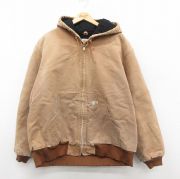 XL★古着 カーハート Carhartt 長袖 アクティブ ジャケット パーカー メンズ 90年代 90s ワンポイントロゴ ダック地 大きいサイズ USA製 ベージュ系 カーキ 内側キルティング 【spe】 25oct22 中古 アウター ジャンパー ブルゾン