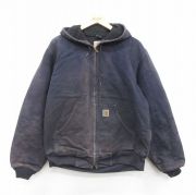 XL★古着 カーハート Carhartt 長袖 アクティブ ジャケット パーカー メンズ 90年代 90s ワンポイントロゴ ダック地 USA製 濃紺 ネイビー 内側メッシュ 【spe】 25oct24 中古 アウター ジャンパー ブルゾン