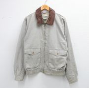 L★古着 エルエルビーン LLBEAN 長袖 ジャケット メンズ 90年代 90s 襟レザー コットン グレー系他 【spe】 25oct30 中古 アウター ジャンパー ブルゾン