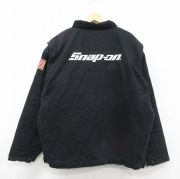 XL★古着 長袖 ジャケット メンズ スナップオン 刺繍 ダック地 大きいサイズ コットン 黒 ブラック 内側キルティング 【spe】 25nov05 中古 アウター ジャンパー ブルゾン