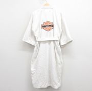 XL★古着 ハーレーダビッドソン 半袖 ガウン バスローブ メンズ ビッグロゴ 刺繍 ロング丈 タオル地 コットン 白【spe】 25nov11