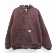 XL★古着 カーハート 長袖 アクティブ ジャケット パーカー メンズ 00年代 00s ダック地 大きいサイズ コットン エンジ 内側キルティング【spe】 25nov11