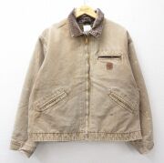 XL★古着 カーハート 長袖 デトロイト ジャケット メンズ ワンポイントロゴ ダック地 大きいサイズ コットン 薄ベージュ系 内側ブランケット【spe】 25dec05