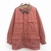 XL★古着 ティンバーランド 長袖 ジャケット コート メンズ 90年代 90s ダック地 大きいサイズ ロング丈 襟レザー コットン エンジ【spe】 25dec06
