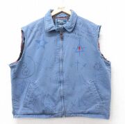 XL★古着 ラルフローレン 長袖 ブランド ジャケット スイングトップ メンズ 90年代 90s ワンポイントロゴ ハンドペイント コットン 薄紺【spe】 25dec12