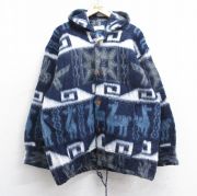 XL★古着 長袖 ジャケット パーカー メンズ アルパカ 手編み ハンドメイド 紺他【spe】 26jan13