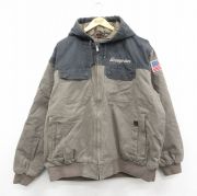 XL★古着 長袖 ジャケット パーカー メンズ スナップオン 刺繍 ツートンカラー 大きいサイズ コットン 茶系他 内側キルティング【spe】 26jan15