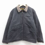 XL★古着 ティンバーランド 長袖 ジャケット メンズ 90年代 90s ダック地 大きいサイズ 襟レザー コットン グレー 内側ボア【spe】 26feb02