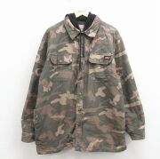 XL★古着 ディッキーズ 長袖 ジャケット パーカー メンズ コットン 緑 迷彩 内側キルティング【spe】 26feb02