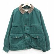XL★古着 エディーバウアー 長袖 ジャケット メンズ 00年代 00s 襟コーデュロイ 大きいサイズ コットン 緑他 内側フランネル【spe】 26feb10