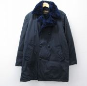 XL★古着 長袖 ジャケット コート メンズ 80年代 80s ロング丈 濃紺 内側ファー【spe】 26feb13