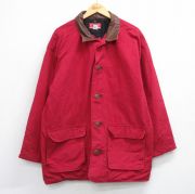 XL★古着 マルボロ 長袖 ジャケット コート メンズ 90年代 90s ダック地 大きいサイズ ロング丈 襟レザー コットン 赤【spe】 26feb16